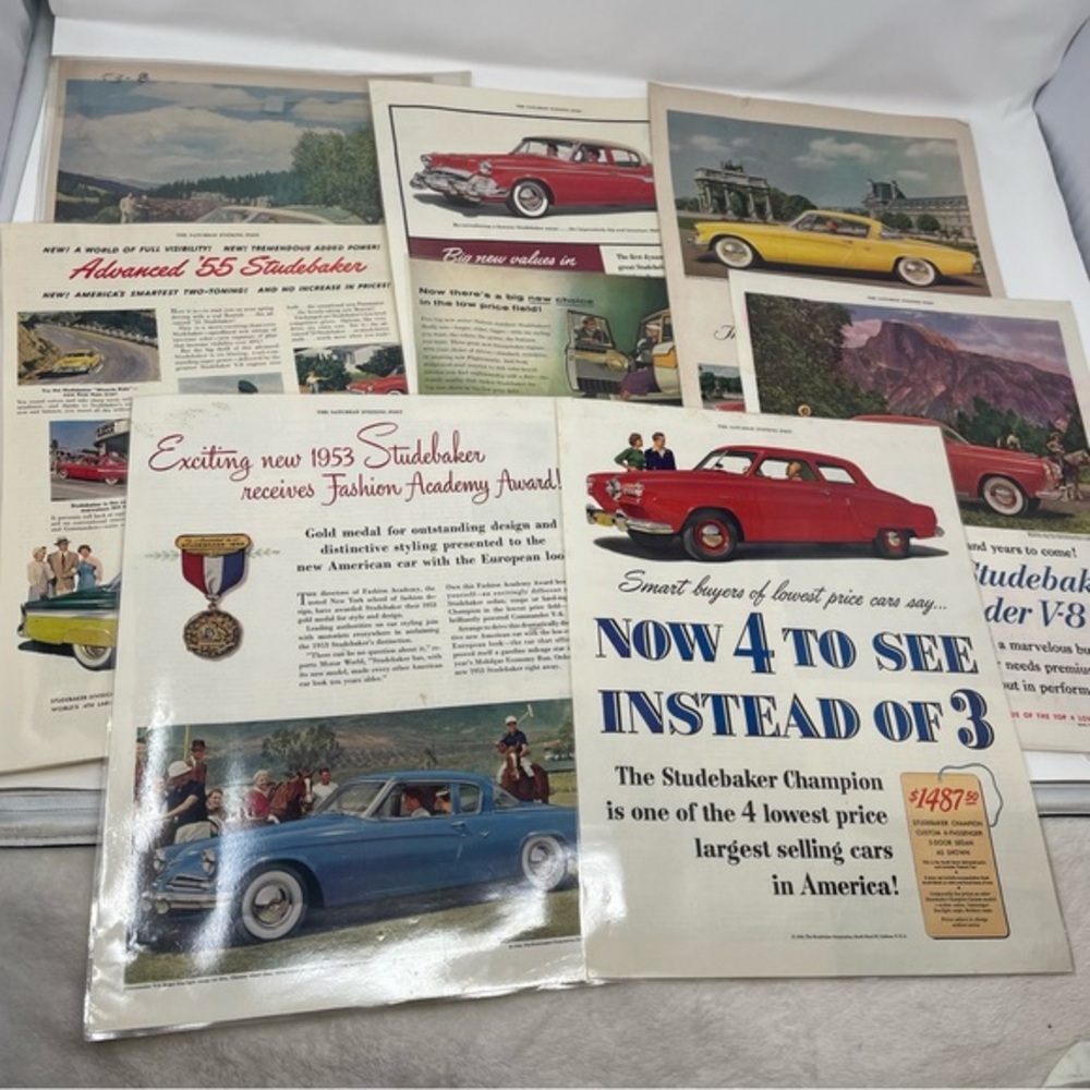 Vintage 1950s‎ Studebaker Magazine Ads Lot - Laminated Mid-Century Car Ephemera